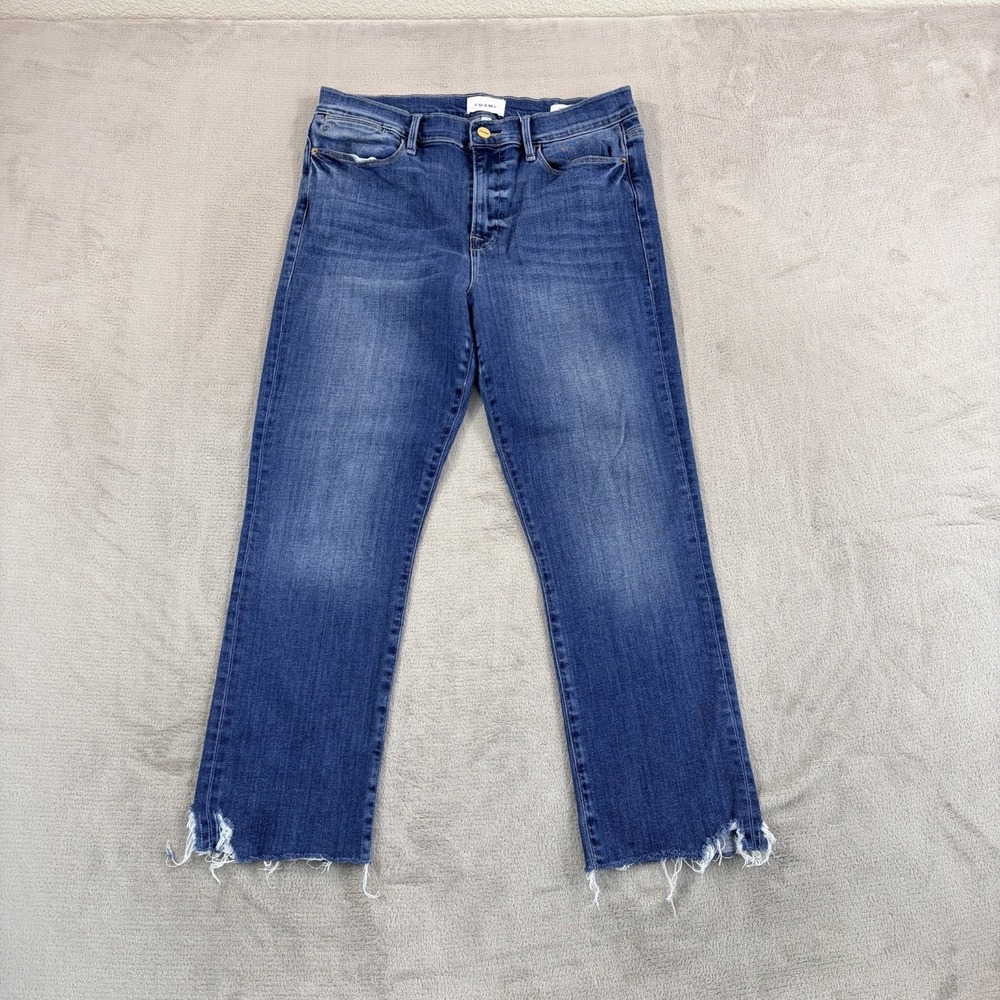 FRAME Le High Straight Jeans 32 Blue Stallion Chew Premium Denim Designer